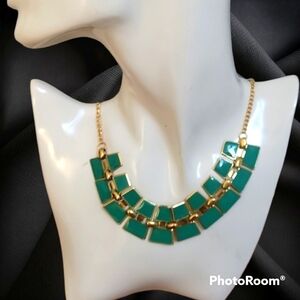 5/$25 Teal Geometric Cleopatra Style Punk Bib Necklace
